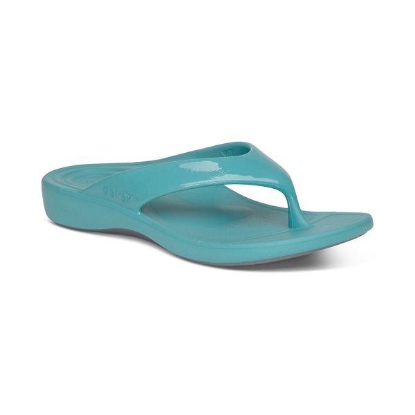 Aetrex Women's Maui Flip Flops Blue Sandals UK 1861-638
